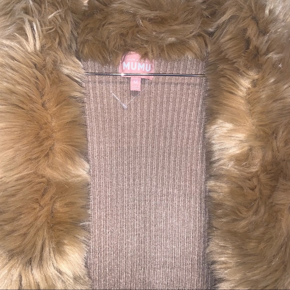 Show Me Your Mumu Lombardi Long Cardigan in Taupe With Faux Fur - Picture 5 of 7